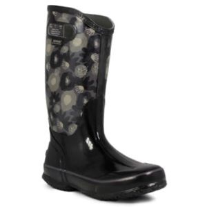 BOGS Women's Watercolor Waterproof Rain Boots, Black and Gray Floral Size 9 New